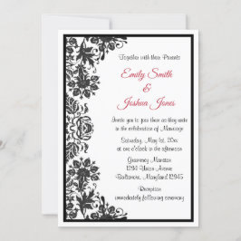 Black and White Floral Damask Wedding Kaart