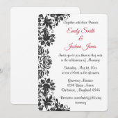 Black and White Floral Damask Wedding Kaart (Voorkant / Achterkant)