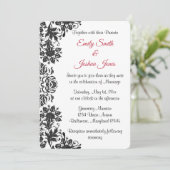 Black and White Floral Damask Wedding Kaart (Staand voorkant)