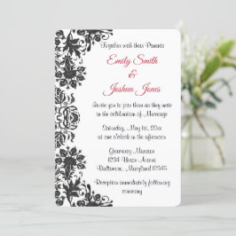 Black and White Floral Damask Wedding Kaart