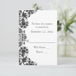 Black and White Floral Damask Wedding RSVP Kaartje