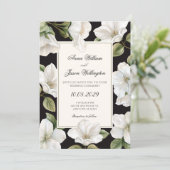 Black and white Floral elegant wedding Kaart (Staand voorkant)