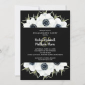 Black and White Floral Engagement Party Kaart (Voorkant)