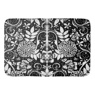 Black and White Floral Flowers Bath Mat