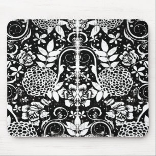 Black and White Floral Flowers Mousepad Muismat
