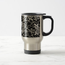 Black and White Floral Flowers Travel Commuter Mok