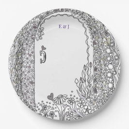 Black and White Floral Garden Door Wedding Papieren Bordje