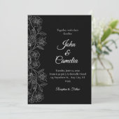 Black and White Floral Line Art Wedding Kaart (Staand voorkant)