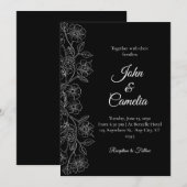 Black and White Floral Line Art Wedding Kaart (Voorkant / Achterkant)