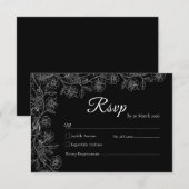 Black and White Floral Line Art Wedding RSVP Card (Voorkant / Achterkant)