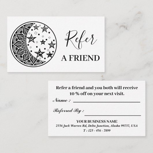 Black and White Floral Mandala Business Aanbevelingskaartje (Voorkant / Achterkant)