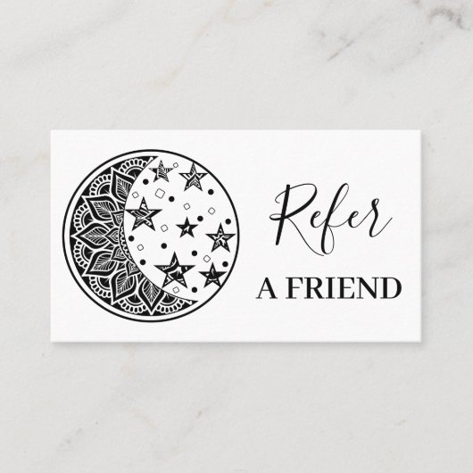 Black and White Floral Mandala Business Aanbevelingskaartje (Voorkant)