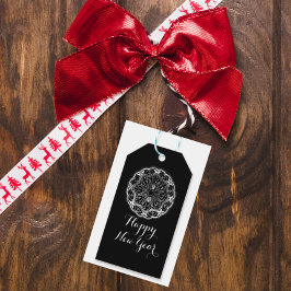 Black and white floral mandala happy new year cadeaulabel