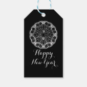 Black and white floral mandala happy new year cadeaulabel (Voorkant)