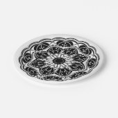 Black and white floral mandala round papieren bordje (Gekanteld)