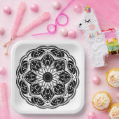 Black and white floral mandala square papieren bordje (Feest)