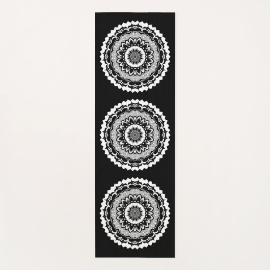 Black And White Floral Mandala Yoga Mat (Voorkant)