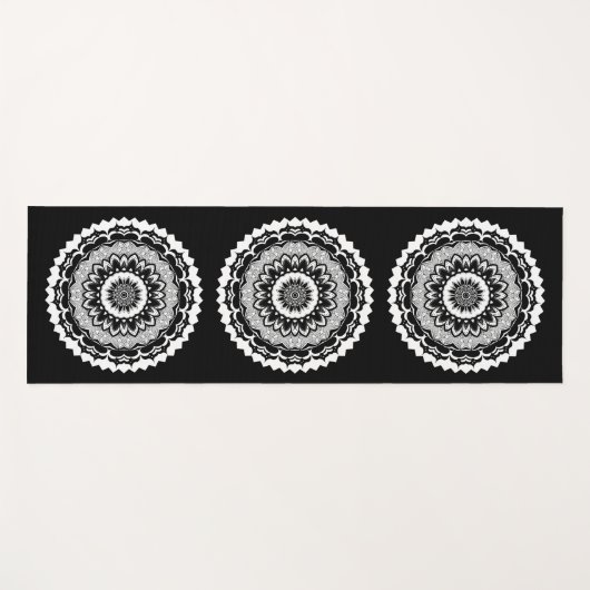 Black And White Floral Mandala Yoga Mat (Voorkant (horizontaal))