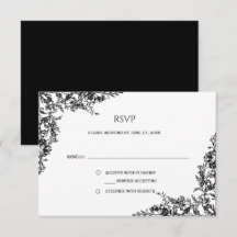 Black and White Floral Minimalist RSVP |