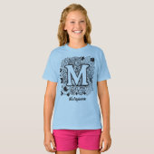 Black and White Floral Monogram Letter M T-shirt (Voorkant volledig)