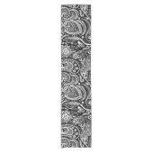 Black and White Floral Paisley Pattern Korte Tafelloper (Voorkant)