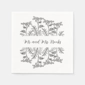 Black and White Floral Personalized Wedding Napkin Servet (Voorkant)
