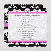Black and White Floral Pink Trim Damask Wedding Kaart (Voorkant / Achterkant)