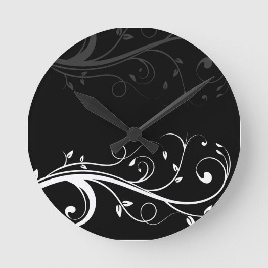Black and White Floral Wall Clocks Ronde Klok (Voorkant)