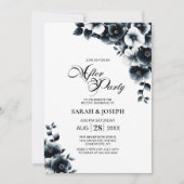 Black and White Floral Wedding After Party Kaart (Voorkant)