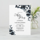 Black and White Floral Wedding After Party Kaart (Staand voorkant)