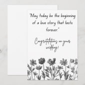  Black and White Floral Wedding celebrating Feestdagenkaart (Voorkant / Achterkant)