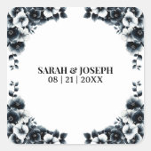 Black and White Floral Wedding Envelope Seal Vierkante Sticker (Voorkant)