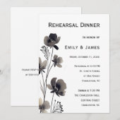 Black and White Floral Wedding Kaart (Voorkant / Achterkant)