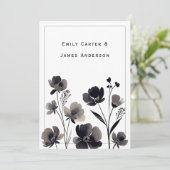 Black and White Floral Wedding Kaart (Staand voorkant)