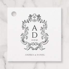 Black and White Floral Wedding Monogram  Bedankjes Labels