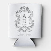 Black and White Floral Wedding Monogram  Blikjeskoeler (Voorkant)