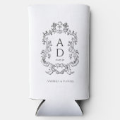 Black and White Floral Wedding Monogram  Seltzer Blikjeskoeler (Voorkant)