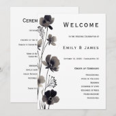 Black and White Floral Wedding Programmakaart (Voorkant / Achterkant)