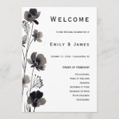 Black and White Floral Wedding Programmakaart (Voorkant)
