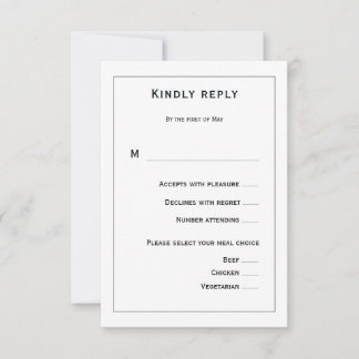 Black and White Floral Wedding RSVP Kaartje