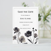 Black and White Floral Wedding Save The Date (Staand voorkant)