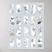 Black and White Flower Art Drawing Collage Gray Poster (Voorkant)