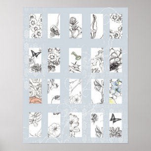 Black and White Flower Art Drawing Collage Gray Poster