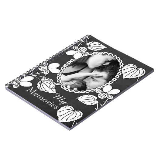 Black and White Flower Custom Photo Elegant Notitieboek (Linkerzijde)