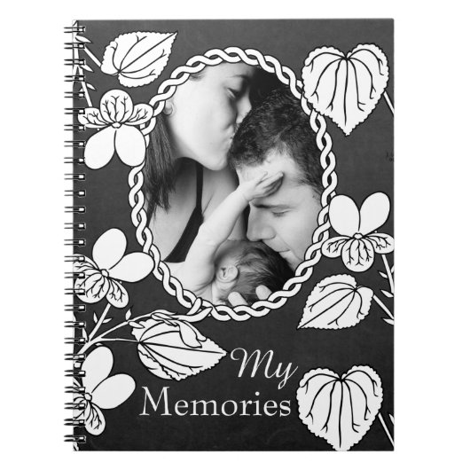 Black and White Flower Custom Photo Elegant Notitieboek (Voorkant)