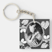 Black and White Flower Oval Custom Photo Sleutelhanger (voorkant)