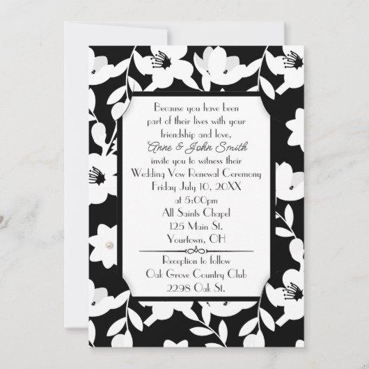 Black and White Flower Vow Renewal Wedding Kaart (Voorkant)