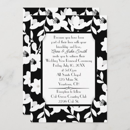Black and White Flower Vow Renewal Wedding Kaart (Voorkant / Achterkant)