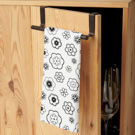 Black and White Flowers Kitchen Towel Theedoek (Derde Gevouwen)