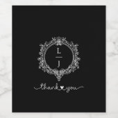 black and white foliage Crest wedding invitation Wijn Etiket (Enkel label)